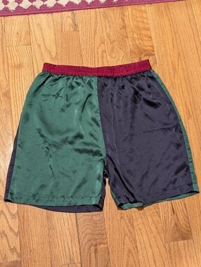 Vintage 100% Silk Color Block Pull On Short by West Lake Size Medium Green Blue